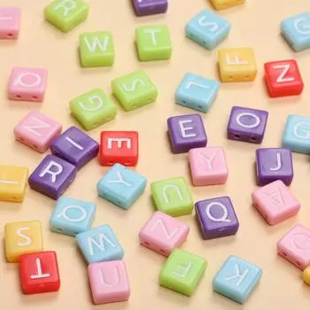 40Pcs 9*7mm Flat Letter Pattern Square Double Hole Acrylic Beads For Jewelry Making Diy Handmade Accessories