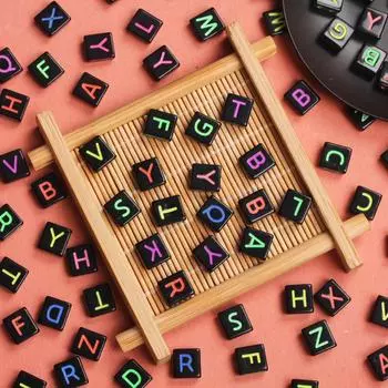 40Pcs 9*7mm For Letter Pattern Beads Acrylic Flat Square Double Hole Accessories Making Diy Jewelry White/Black