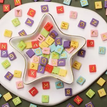 40Pcs Acrylic Letter Cube 9x8mm Square A-Z Letter Pattern Loose Spacing Beads 2-Hole DIY Necklace Bracelet Jewelry Making