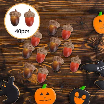 40Pcs Artificial Acorns Oak Nut Plants Model with Acorn Cap DIY Mini Fake Fruit Props for Table