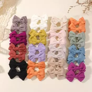 40Pcs Random Soft Cotton Bow Hairpin Girl Sweet Plaid Design Hairclip Solid Color Lovely Hairgripe Barrettes Kids Hair Accessori