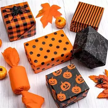 40pcs Tissue Gift Wrap Paper - Pumpkin, Ghosts, Skeletons, Festive Decorative Craft Paper for DIY Projects & Holiday Present Decoration Black-Ghost