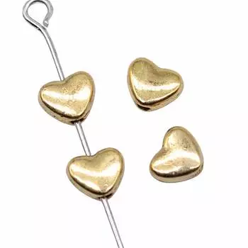 40шт бусины в виде сердца с маленьким отверстием бусины античное золото цвет цинковый сплав 6х5мм