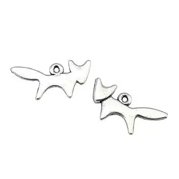 40шт. Подвески с лисой, античное серебро, цвет цинкового сплава, 20х10 мм.