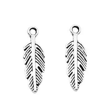 40шт подвески с перьями античное серебро цвет цинковый сплав 15х5мм
