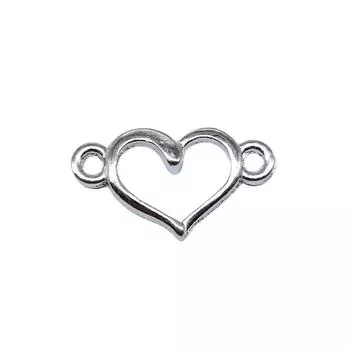 40шт. Подвески с полым сердечком из цинкового сплава родиевого цвета 15X9 мм.