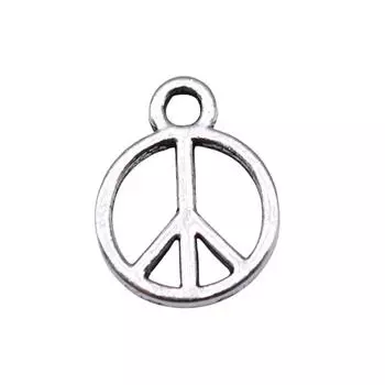 40шт. Подвески с символом мира. Подвески, античное серебро, цвет цинкового сплава, 13х10 мм.