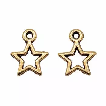 40шт. Подвески в виде полой звезды. Подвески античное золото. Цинковый сплав 12 мм.