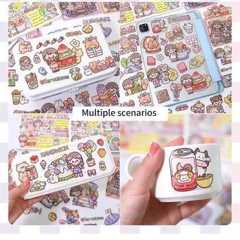 40шт Симпатичная пекарня Десерт DIY Винил Искусство Липкая заметка Мультфильм Граффити Наклейки Справочник Канцелярские наклейки Детский подарок Peach