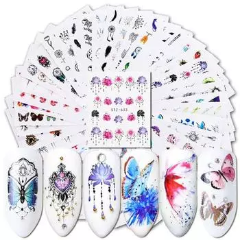40шт водяные знаки слайдер ногтей наклейки цветок бабочка декор маникюр наклейки