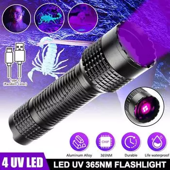 40W 365NM UV Flashlight Powerful High Power Black Mirror Purple Light Detection UV Light Torch Blacklight Type-C Rechargeable no battery