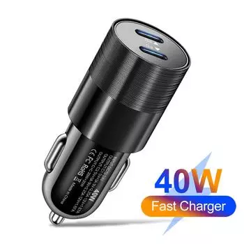 40W Car Charger Dual PD 12V/24V Car Charger Adapter Fast Charging Car Cigarette Lighter Splitter 2 Ports Car Accessories белый