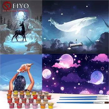40x50 см Картина по номерам Фэнтези Звездный мир Рисунок на холсте Ручная роспись Художественный подарок Домашний декор DIY Кит Животное Девушка Наборы картинок 40x50cm NOframe