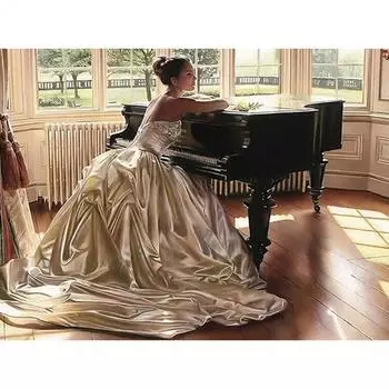 40X50CM DIY Полный Круглый Алмазная Картина Пианино Девушка 5D Алмазная Художественная Вышивка Портрет Домашний Декор Ремесло Full Round 20x30CM