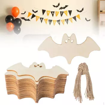 40x Halloween Wooden Cutouts Bat Wood Props Gift Tags Unfinished