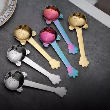 410 Ложка из нержавеющей стали, мультяшная студенческая детская десертная ложка, медвежонок, креативная столовая посуда, ложка для размешивания кофе и сахара серебряный