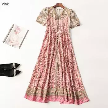 411050 Summer Dress Nanyou Tail Goods Cut Labels 2025 Early Amoi Women s Clothing Print Extended Half Sleeve Pink XL