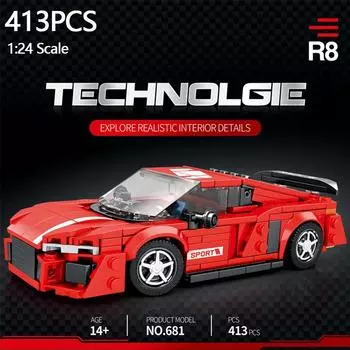 413 шт. гоночный автомобиль, модель строительного блока 1:24 масштаба City Champion, серия автомобилей в сборе, кирпичи, игрушки, подарки для детей красный/чёрный