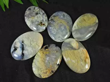 41-46MM натуральный тигровый дендрит агат овальный кабошон россыпью драгоценный камень 6 шт лот RQ-4014