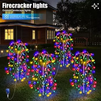 420/680LED солнечные фейерверки, светодиодные фейерверки из медной проволоки, струнные рождественские праздники, окружающее освещение, садовые фонари для газонов one tow four 480LED теплый белый