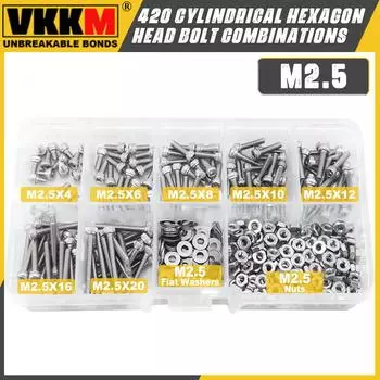 420 шт., комбинация из шестигранных винтов и гаек из нержавеющей стали, винт с чашеобразной головкой и внутренним шестигранным ключом