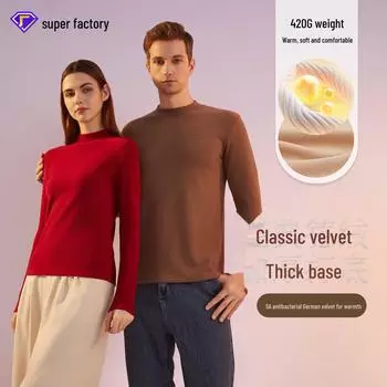 420G Толстая термобельё для внутренней и внешней одежды: Мужская немецкая бархатная рубашка с полувысоким воротником и женская термоодежда на осень/зиму XL