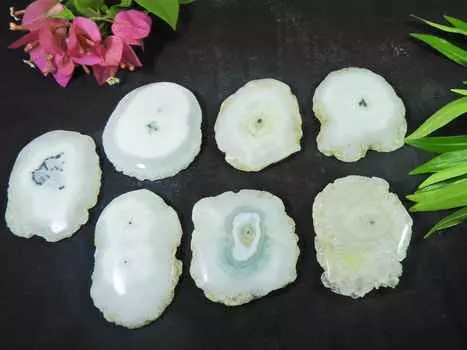 42-43MM Белый Солнечный Кварц Срез Друзы Агат 7 шт Драгоценных Камней Лот RQ-2191