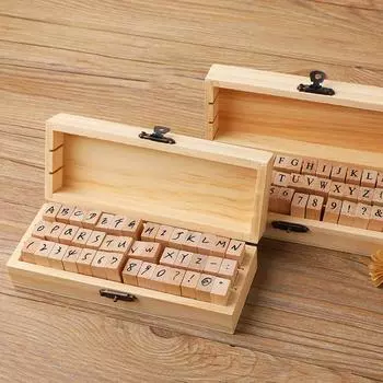 42 шт. деревянные уплотнения «сделай сам» с коробкой для хранения и мини-печати с символами для ручного изготовления карточек журнала, скрапбук, детские картины 1