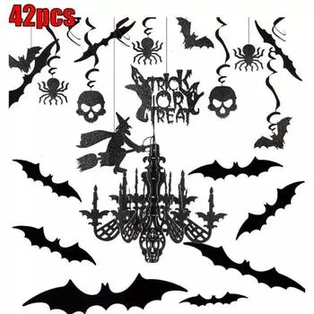 42 шт., Хэллоуин, дом с привидениями, домашние украшения, ПВХ, спираль, летучая мышь, держатель для лампы, украшения, поставки, наборы 42 Pcs