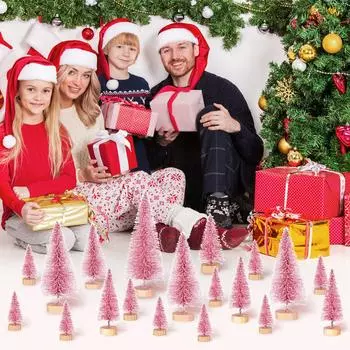 42 шт. Рождественская елка, сделай сам, елочки для бутылок, пластиковые сизальные елки, миниатюрная снежная инейная ель с деревянной основой для поделок своими руками, Displa 1 розовый