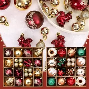 42 шт. Рождественские шары, стеклянные шары, украшения для дома, рождественские украшения, набор для елки, Рождественский шар N0F7 Red Green Gold-1set