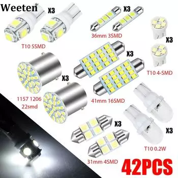 42 шт. T10 W5W 158 192 ксеноновые лампы заднего хода светодиодные CANBUS 22SMD внутреннее освещение 1157 36 мм 41 мм