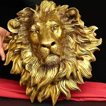 42 см заводская настенная подвесная скульптура в виде головы животного, льва-самца, народная бронзовая медная статуэтка-маска для дома, львиная голова 43x45x23cm