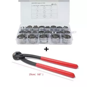 42PCS Single Ear Stainless Steel Car Hydraulic Hose Clamps O-Clips Pipe Fuel Air Pipe Clamp with Pliers Tool
