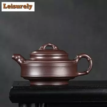 430 мл чайник из фиолетовой глины Исин, ручная работа, двойной бамбуковый горшок-барабан, чайник из необработанной руды, фиолетовая грязь, чайник с ситечком, чай Цзыша