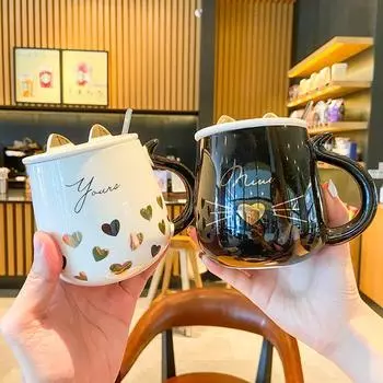 430 мл кружка Golden Wave Point, милая керамическая кружка для кофе с котом и крышкой, кружки с животными, креативная посуда для напитков, чашки для чая и кофе, новинки, подарки