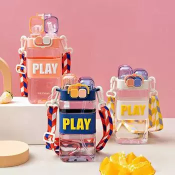 430 мл милая детская двойная бутылка для питьевой воды соломенная портативная бутылка студенческая пара пластиковая чашка подарок школьникам 550ml синий