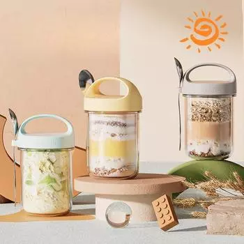 430 мл новые чашки для завтрака овсяные хлопья орехи йогурт салат чашка герметичный стеклянный контейнер для овса с крышкой ложка коробка для хранения продуктов