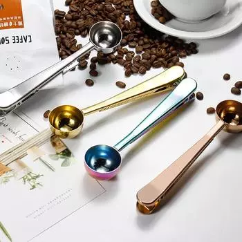 430 Нержавеющая сталь Кофейные ложки Зажим для кофейной ложки Два в одном Уплотнительный зажим Кофейная посуда Кафе Экспрессо Кучарилла Украшения серебряный