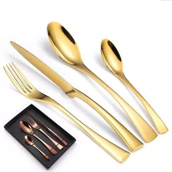 Набор столовых приборов из нержавеющей стали 430, 4 предмета, принадлежности для ресторанов и отелей, креативный нож, вилка и ложка, подарочная коробка чёрный