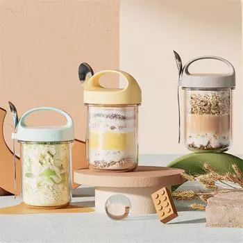 430ml Glass Breakfast Cup With Sealed Lid Spoon Eco-friendly High Quality Durable Wide Mouth Design Portable Yogurt Oatmeal Cups