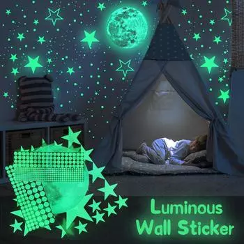 435PCS Luminous Wall Stickers Moon Stars Fluorescent Stickers Home Decor Children Room Ceiling Wall Decoration Luminous Stickers CZECH REPUBLIC