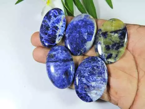 43-46MM натуральный содалит овальный кабошон драгоценный камень россыпью 5 шт. лот 335 карат. РК-3082