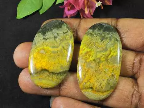 43-48 MM Yellow Bumblebee Jasper Oval 2Pcs Crytsal Cabochon Loose Gemstone RQ-2207