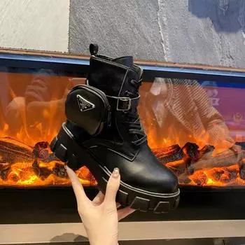 43 размера, мотоциклетные женские ботинки Martin на платформе в стиле панк, готика, 2022, дизайнерская роскошная обувь с ремешком и пряжкой на массивной подошве, с карманами 35 чёрный