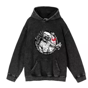 440G Heavy Washed Retro Animation Street Retro Cotton Sweater, Street Tide Hooded Sweater M