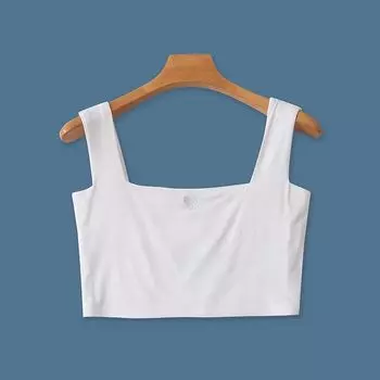 4473 Knitting Vest Summer Pullover Cotton Silm Slim Looking Midriff Outfit Pure Color Tube-Top Beauty Back Shirt Women s Clothing Export White S