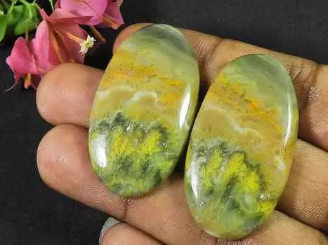 44-44MM Желтый шмель Яшма Овал 2 шт Кристалл Кабошон Драгоценный камень россыпью RQ-2208