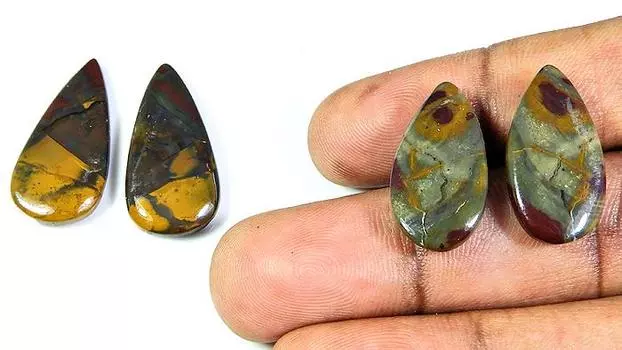 44 карата. Натуральный кровавик, пара, груша, драгоценный камень, лот из 2 пар, PP-876