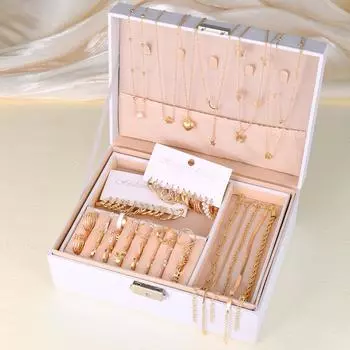 44 шт. комплекты ювелирных изделий в стиле бохо для женщин, модные винтажные серьги из металла с сердечками и цирконием, ожерелья, браслеты, кольца на щиколотку, подарки